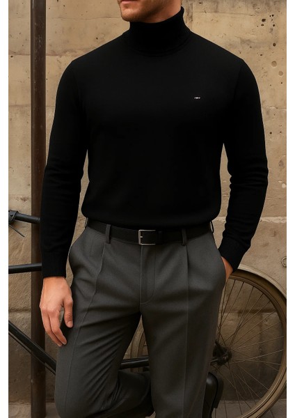 Erkek Premium Boğazlı Siyah Triko Kazak fırsatları