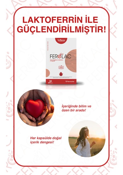 Ferolac Demir (Bisglisinat Şelat), Laktoferrin ve C Vitamini – 30 Kapsül fırsatları