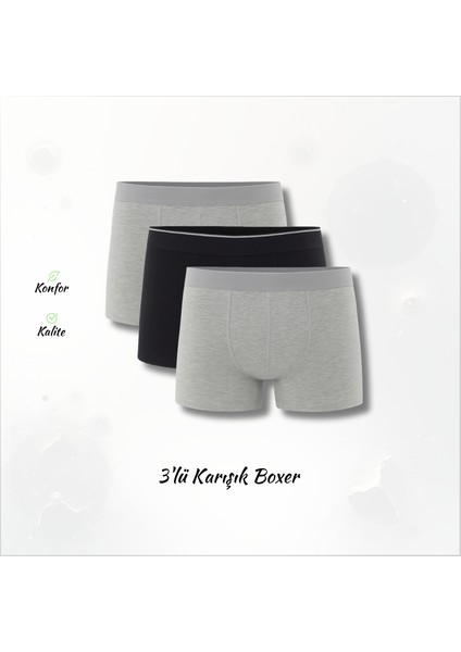 Ezowear Erkek 3'lü Boxer Seti – Siyah Gri Karışık Renkler fırsatları
