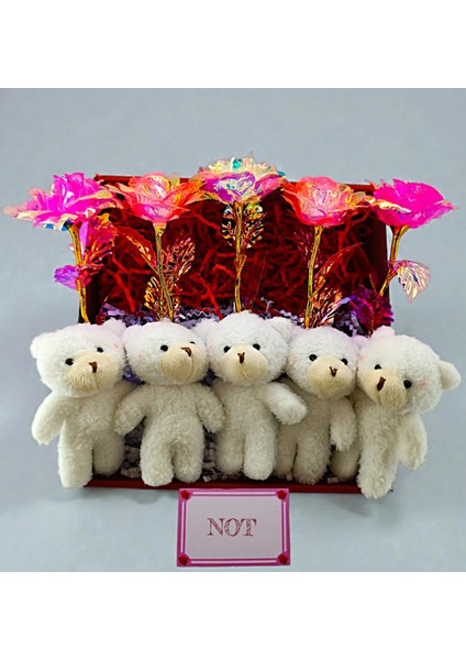 Hediye Kutusu Özel Hediye Paketi Ayıcık ve Holografik Sonsuzluk Gülü Seti