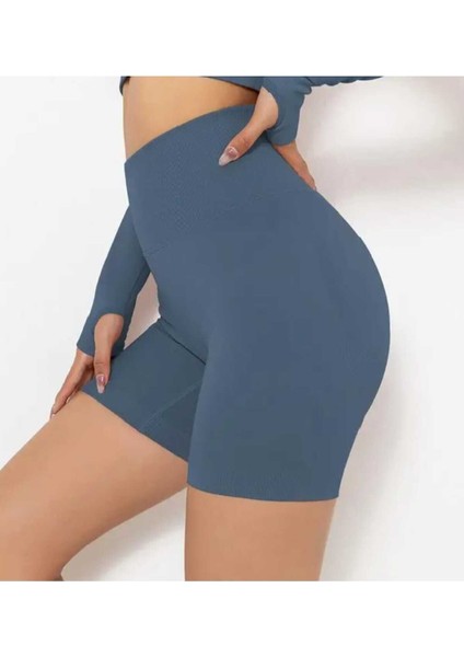 Kadın Büyük Beden Yüksek Bel Toparlayıcı Tayt Şort Etek Altı Spor & Voleybol & Deniz ve Havuz Şortu-Mor