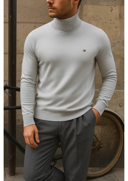 Erkek Premium Boğazlı Gri Triko Kazak modelleri