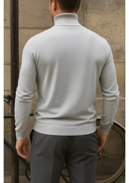 Erkek Premium Boğazlı Gri Triko Kazak