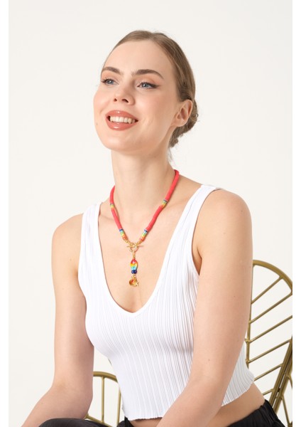 Balık Uçlu Renkli Fimo Boncuklu Kolye