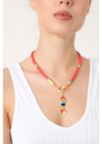 Balık Uçlu Renkli Fimo Boncuklu Kolye fiyatları