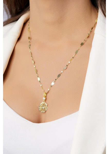 14 Ayar Altın Kalın Aynalı Zincirde Gül Motifli Telkari Kolye indirimleri