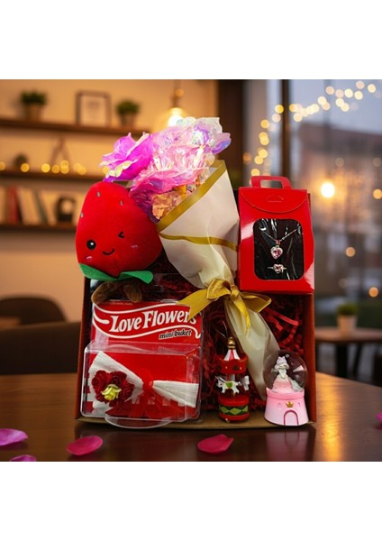 Özel Hediye Seti Kalp Kutulu Sonsuzluk Gülü