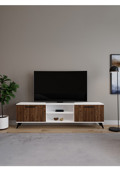 Monaco Düşer Kapaklı Tv Ünitesi 2 Kapaklı 180 cm - Atlantik Çam & Beyaz