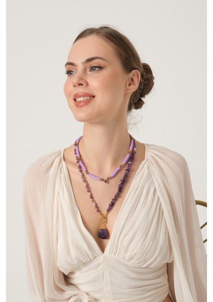 db DİLEK BAŞ TASARIM Ametist Taşı ve Fimo Boncuklu Kolye fiyatları