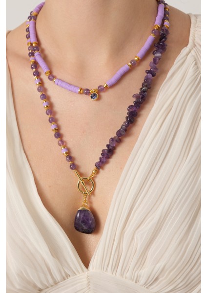 db DİLEK BAŞ TASARIM Ametist Taşı ve Fimo Boncuklu Kolye modelleri