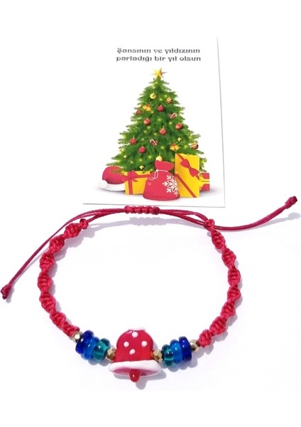 Hematit Doğaltaşlı Elyapımı Murano Cam Noel Çanı Kırmızı Makrome Yılbaşı Bileklik