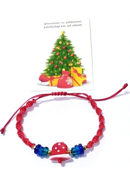 Hematit Doğaltaşlı Elyapımı Murano Cam Noel Çanı Kırmızı Makrome Yılbaşı Bileklik fiyatları