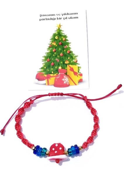 Hematit Doğaltaşlı Elyapımı Murano Cam Noel Çanı Kırmızı Makrome Yılbaşı Bileklik modelleri