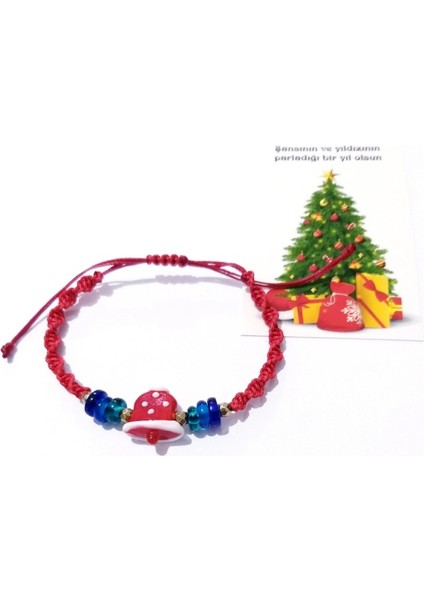 Hematit Doğaltaşlı Elyapımı Murano Cam Noel Çanı Kırmızı Makrome Yılbaşı Bileklik fırsatları