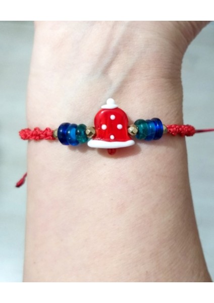 Hematit Doğaltaşlı Elyapımı Murano Cam Noel Çanı Kırmızı Makrome Yılbaşı Bileklik indirimleri