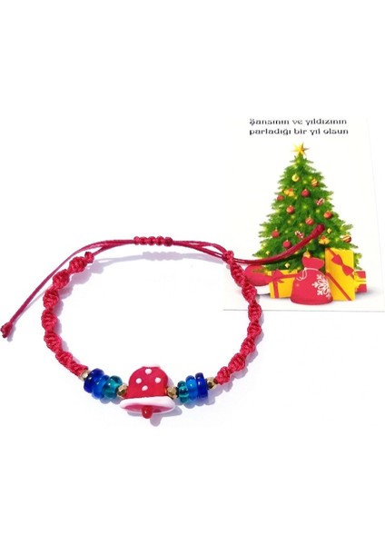 Hematit Doğaltaşlı Elyapımı Murano Cam Noel Çanı Kırmızı Makrome Yılbaşı Bileklik