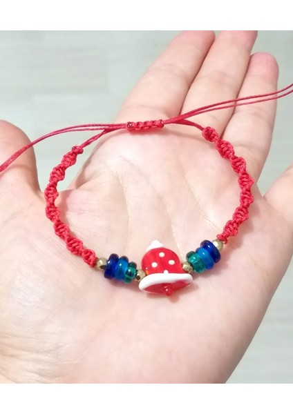 Hematit Doğaltaşlı Elyapımı Murano Cam Noel Çanı Kırmızı Makrome Yılbaşı Bileklik