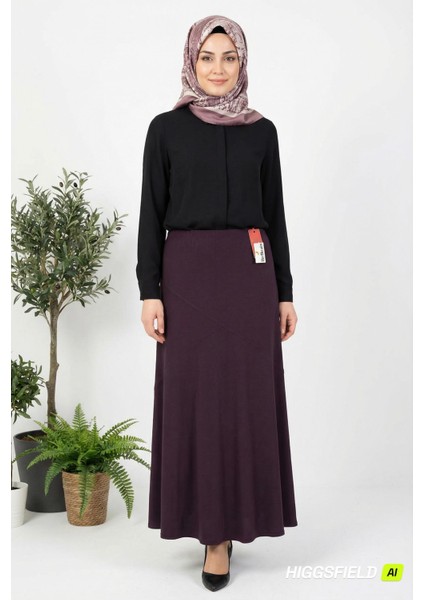 Hesna Kadın Bensu Nervürlü Büyük Beden Sandy Astarsız Mürdüm Etek