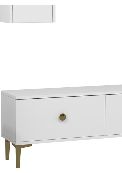 1332TV180-1 Tv Ünitesi Tv Sehpası Beyaz-Altın indirimleri