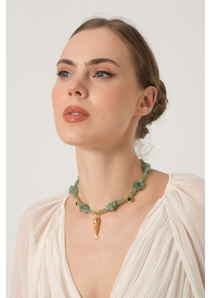 Balık Uçlu Aventurin Kolye