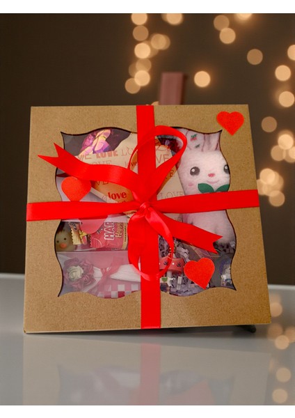 Romantik Hediye Kutusu Sonsuzluk Gülü Kar Küresi ve Mini Tavşan Konsept Set