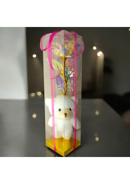 Hediye Kutusu Içerisi Kurdaleli Ayıcık ve Sonsuzluk Gülü Anneler Günü, Doğum Günü Hediyesi Not Kart