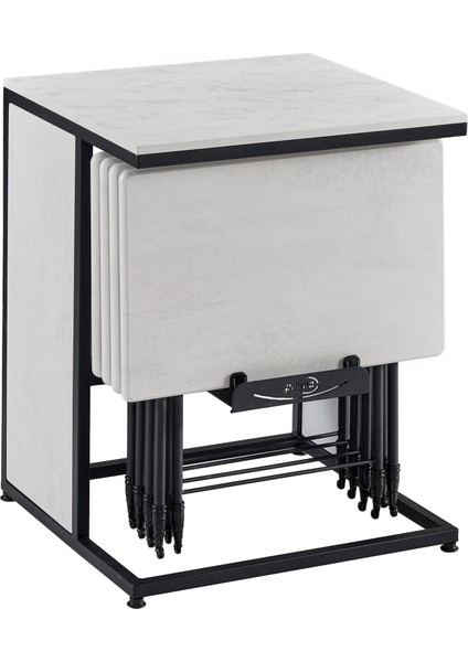 Ekru Beton Medusa Boyalı Servis Sehpası