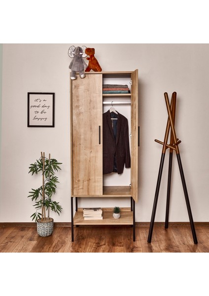 Dora 2 Kapaklı Vestiyer Dolap - Safir Meşe - 187X45X70 cm