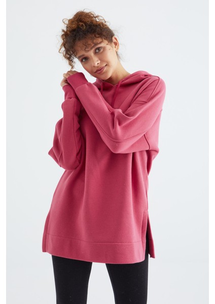 Yaban Gülü Reglan Kol Basic Kapüşonlu Oversize Sweatshirt Sweatshirt Tunik - 97242