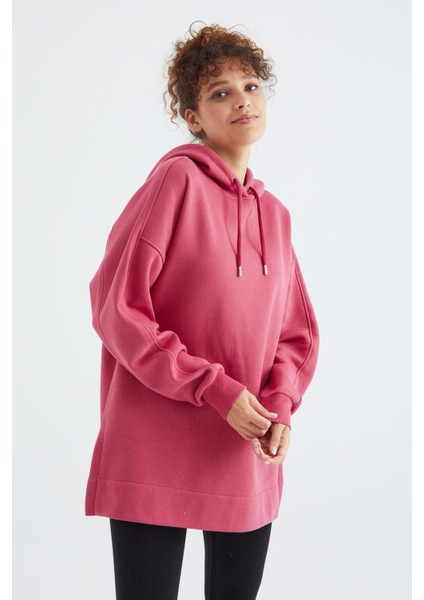 Yaban Gülü Reglan Kol Basic Kapüşonlu Oversize Sweatshirt Sweatshirt Tunik - 97242