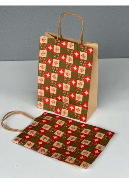 Yılbaşı Konseptli Kraft Kağıt Çanta 18X8X24 cm – 5’li Paket | Hediye Poşeti & Hediye Paketi fiyatları