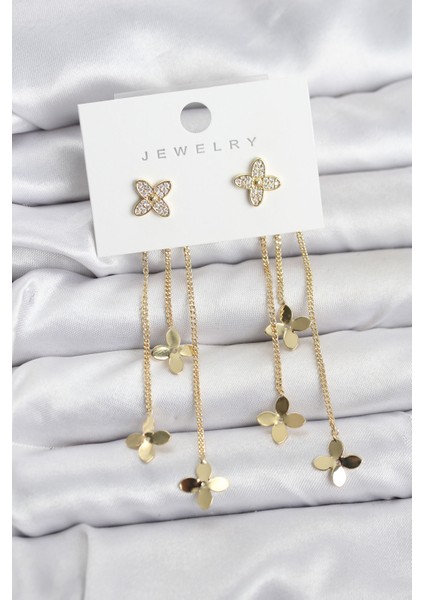 Lotus Model Gold Renk Pirinç Sallantılı Kadın Küpe - Lisinya