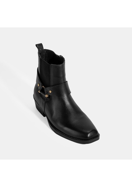 Kadın Siyah Lastik Detaylı Deri Bot indirimleri