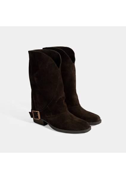 Kadın Kahve Katlama Detaylı Süet Bot