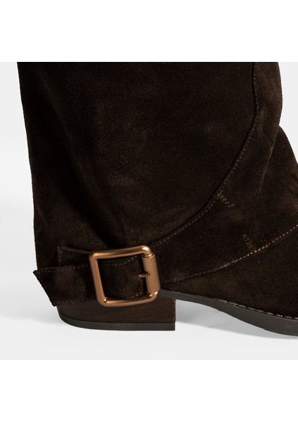 Kadın Kahve Katlama Detaylı Süet Bot