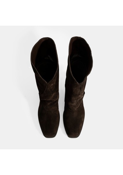 Kadın Kahve Katlama Detaylı Süet Bot