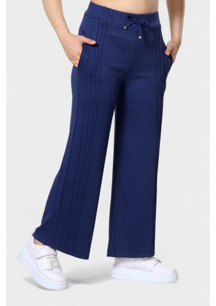 Trend Geniş Paça Şeritli Beli Bağcıklı Rahat Kesim Eşofman Altı - Lacivert fiyatları