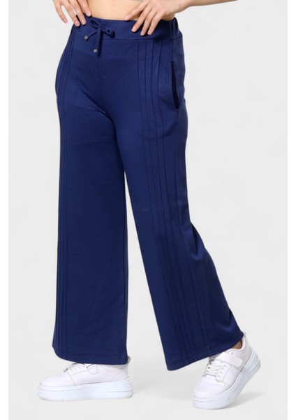 Trend Geniş Paça Şeritli Beli Bağcıklı Rahat Kesim Eşofman Altı - Lacivert modelleri