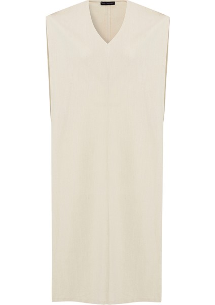 V Yaka Detaylı Uzun Elbise Naturel modelleri