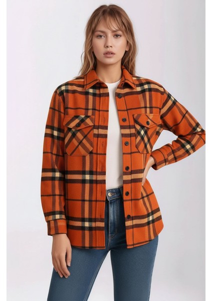 Kadın Desen Bloklu Oduncu Oversize Bol ve Geniş Kalıp Casual Cepli Yakalı Ceket Gömlek fiyatları