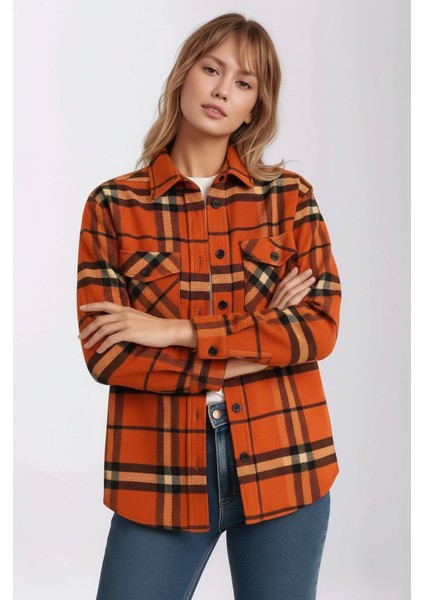 Kadın Desen Bloklu Oduncu Oversize Bol ve Geniş Kalıp Casual Cepli Yakalı Ceket Gömlek modelleri