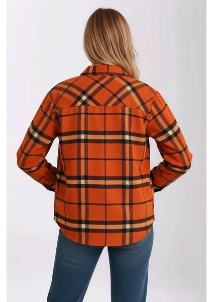 Kadın Desen Bloklu Oduncu Oversize Bol ve Geniş Kalıp Casual Cepli Yakalı Ceket Gömlek fırsatları