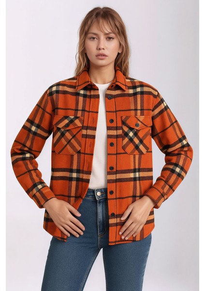 Kadın Desen Bloklu Oduncu Oversize Bol ve Geniş Kalıp Casual Cepli Yakalı Ceket Gömlek indirimleri