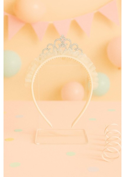 Taşlı ve Taraklı Ekru Renkli Kız Çocuk Prenses Taç- Kutulu fiyatları