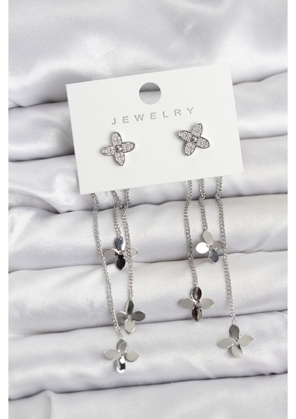 Lotus Model Gümüş Renk Pirinç Sallantılı Kadın Küpe - Lisinya