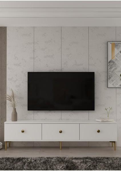 1333TV180-1 Tv Tv Sehpası Beyaz-Altın