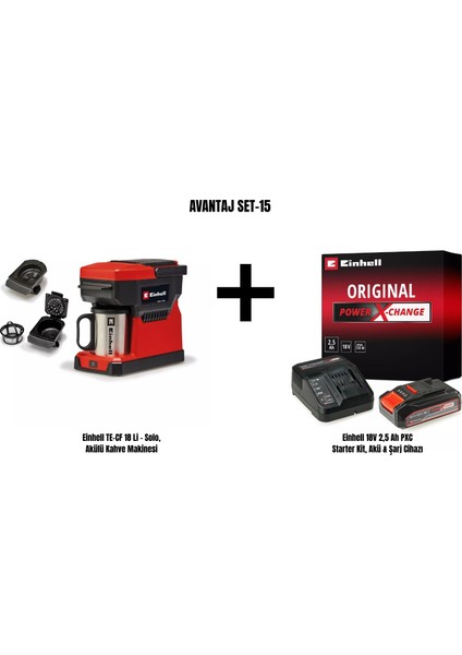 Set-15 (Einhell Te-Cf 18 Li Akülü Kahve Makinesi+Einhell 18V 2,5 Ah Pxc Starter Kit, Akü & Şarj Cihazı)