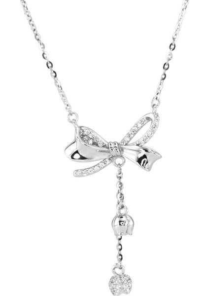 925 Ayar Gümüş Mozanit Taşlı Sallantılı Fiyonk Kadın Gümüş Kolye