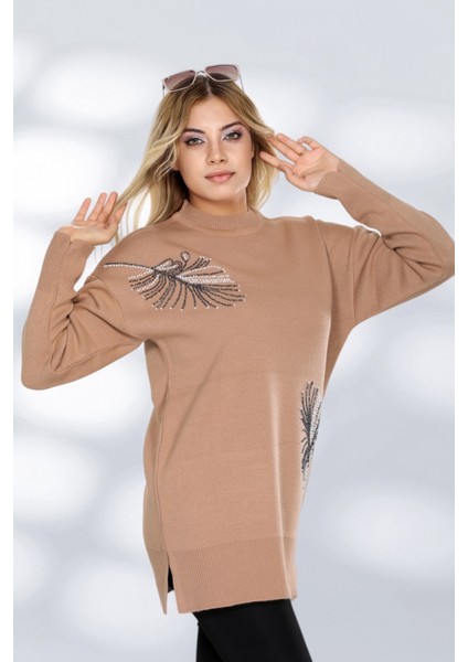 Taş Işlemeli Şık Tasarım Uzun Kollu Triko Tunik Rahat Kalıp Günlük ve Özel Gün Kombinlerine Uygun fiyatları