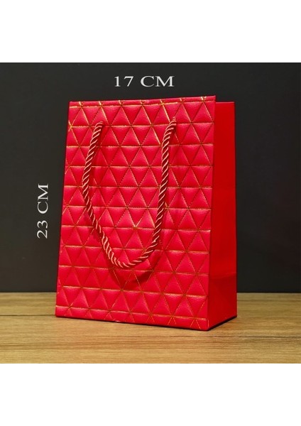 Küçük Boy Kırmızı Gold Renkli Karton Çanta